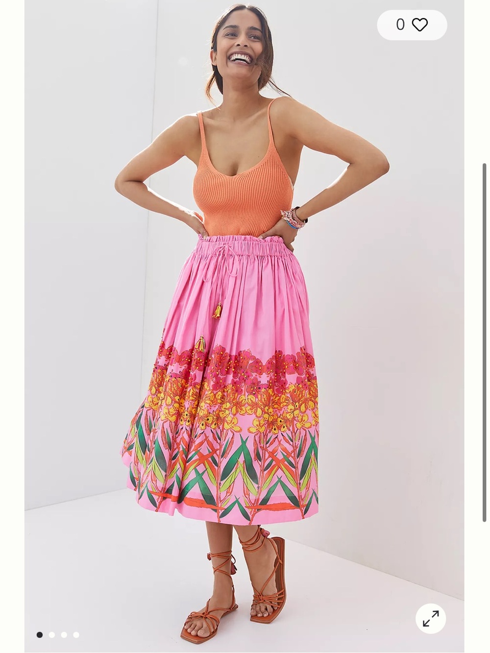 Anthropologie Roopa Pemmaraju Embroidered Midi Skirt Pink Floral Cotton S
